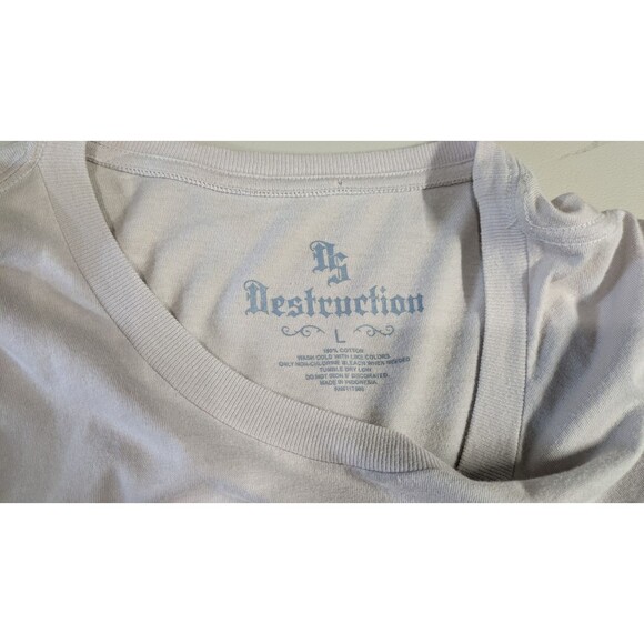 Destruction Shirt L Gray with Waffle Knit Long Black Sleeves Y2K Gothic Grunge - Picture 6 of 7